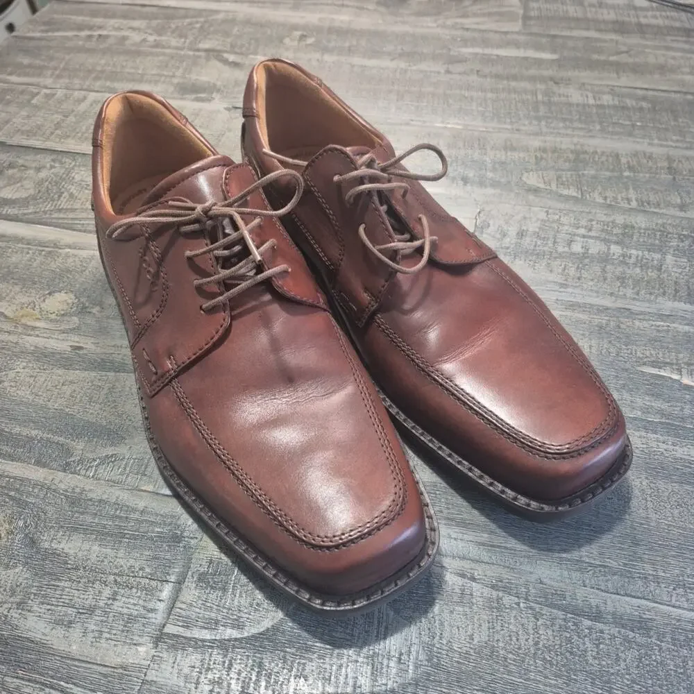 ECCO Seattle Shoes Mens 46 12-12 1/2 Cognac Brown Leather Oxford Derby Apron